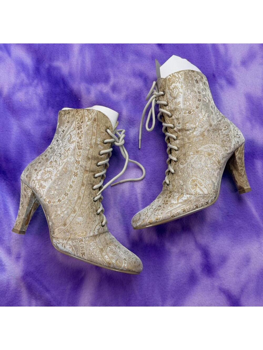Newport News victorian style brocade fabric lace up boots